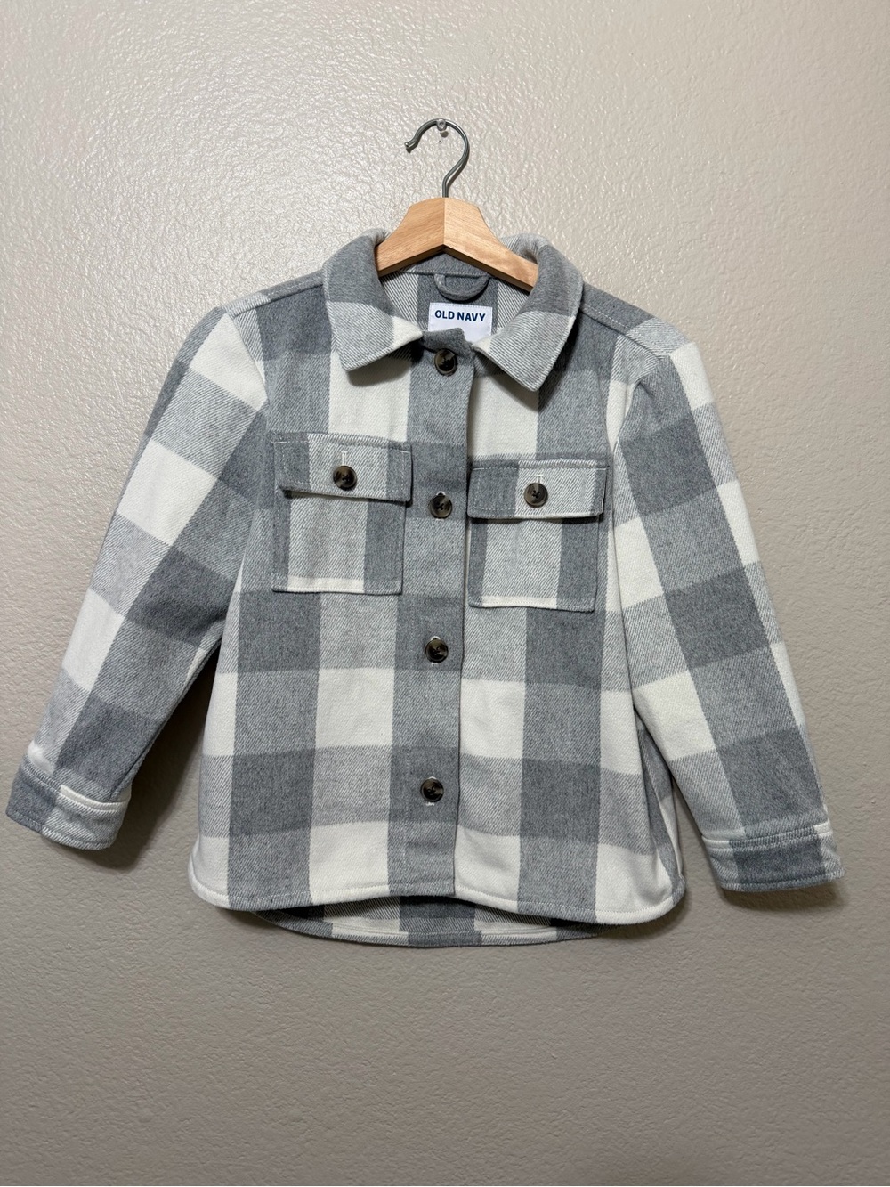 Old Navy Girls Gray/White Plaid Shacket Jacket Button Front Pockets M (8)